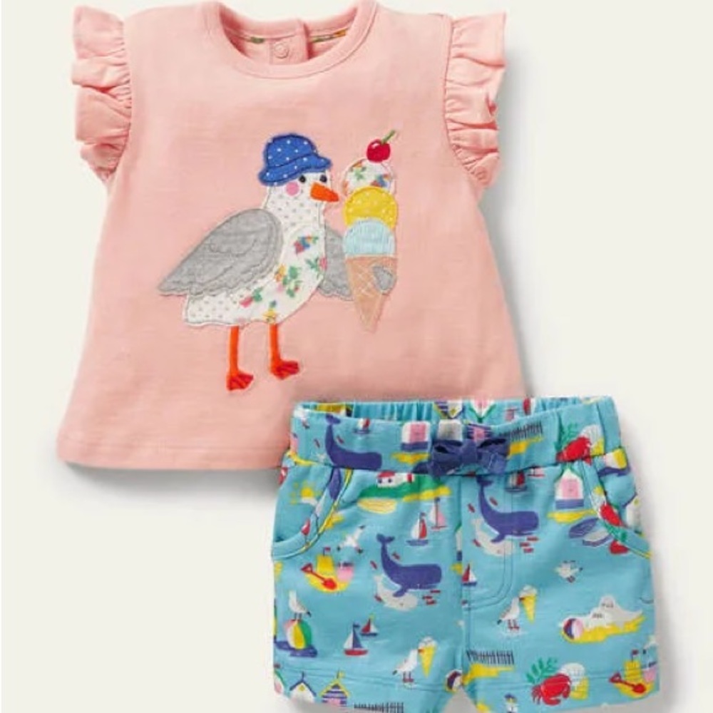 NWT Baby Boden seagull and ice cream matching set “aqua coastal seagull”